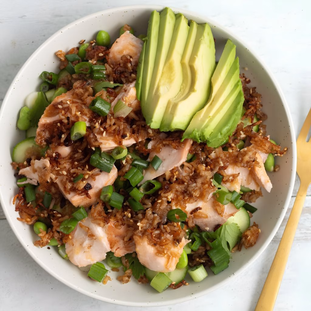 Salmon With Cucumber Salad And Rice Recipe