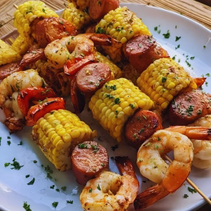 Cajun Shrimp Boil Skewers with Corn, Sausage and Potatoes Recipe