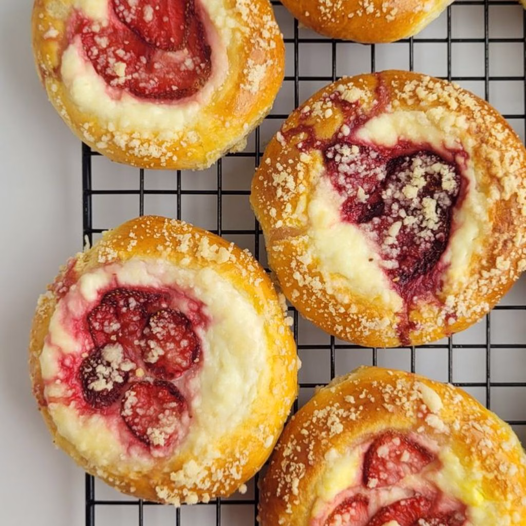 Strawberry Custard Sweet Buns Recipe