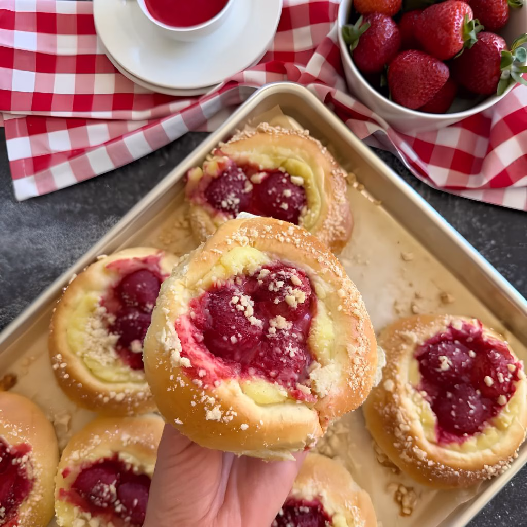 Strawberry Custard Sweet Buns Recipe