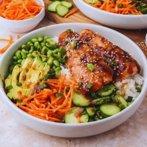 Yuzu Honey Glazed Salmon Rice Bowls