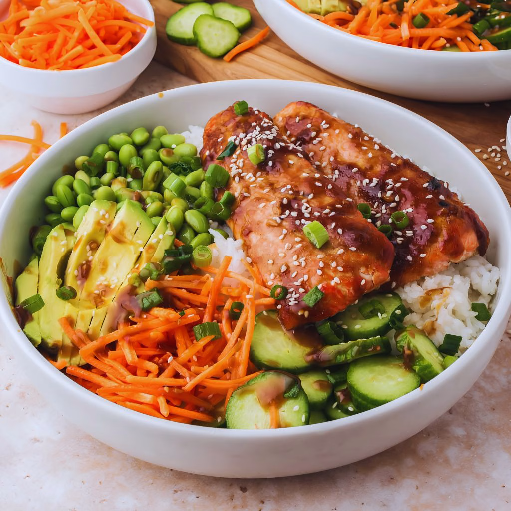 Yuzu Honey Glazed Salmon Rice Bowls