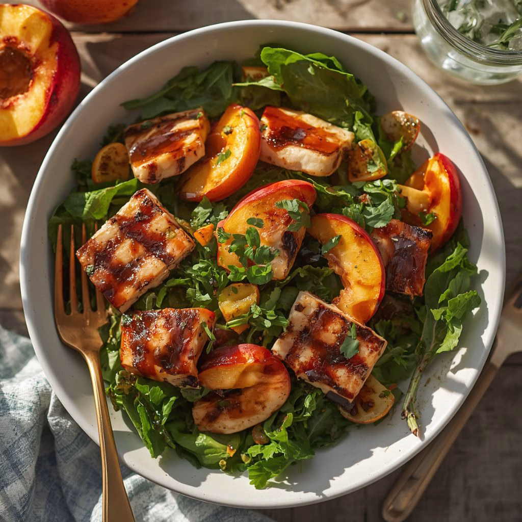 Grilled Halloumi Peach Salad Recipe