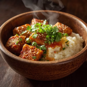 Sticky Tofu Rice Bowl Recipe