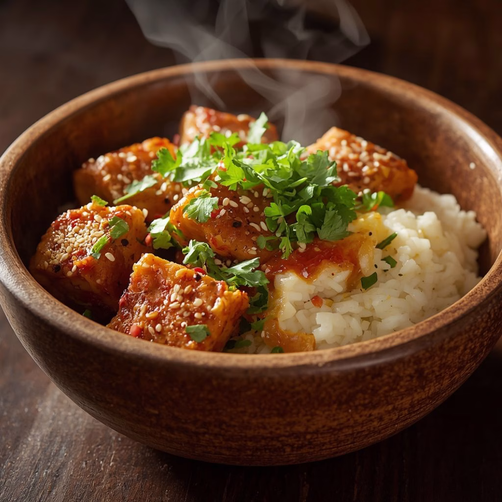 Sticky Tofu Rice Bowl Recipe