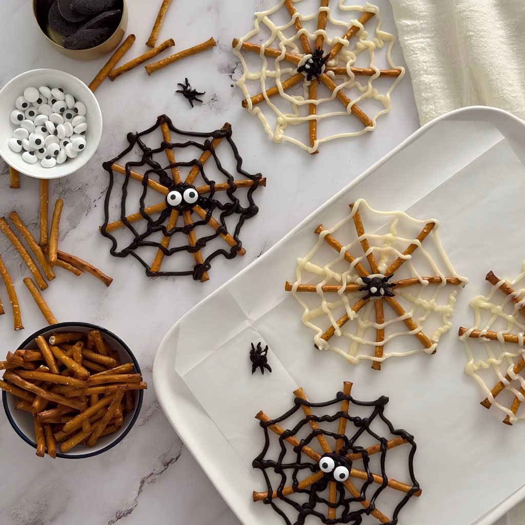 Halloween Chocolate Pretzel Spider Web Recipe
