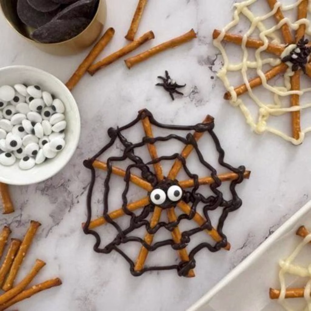 Halloween Chocolate Pretzel Spider Web Recipe