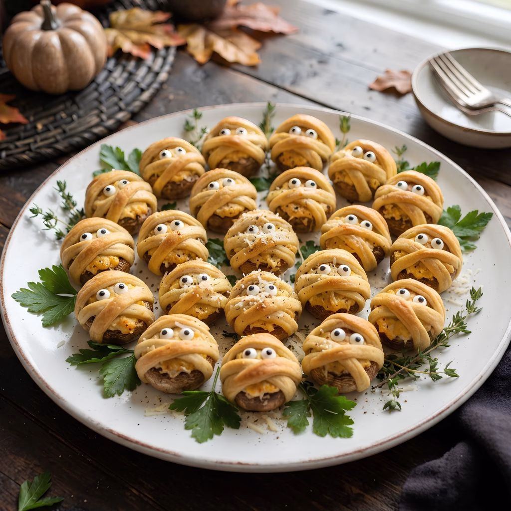 Mummy Stuffed Mushrooms Recipe