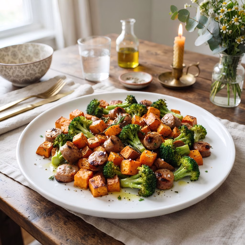 Sheet Pan Sweet Potato Sausage Broccoli Recipe