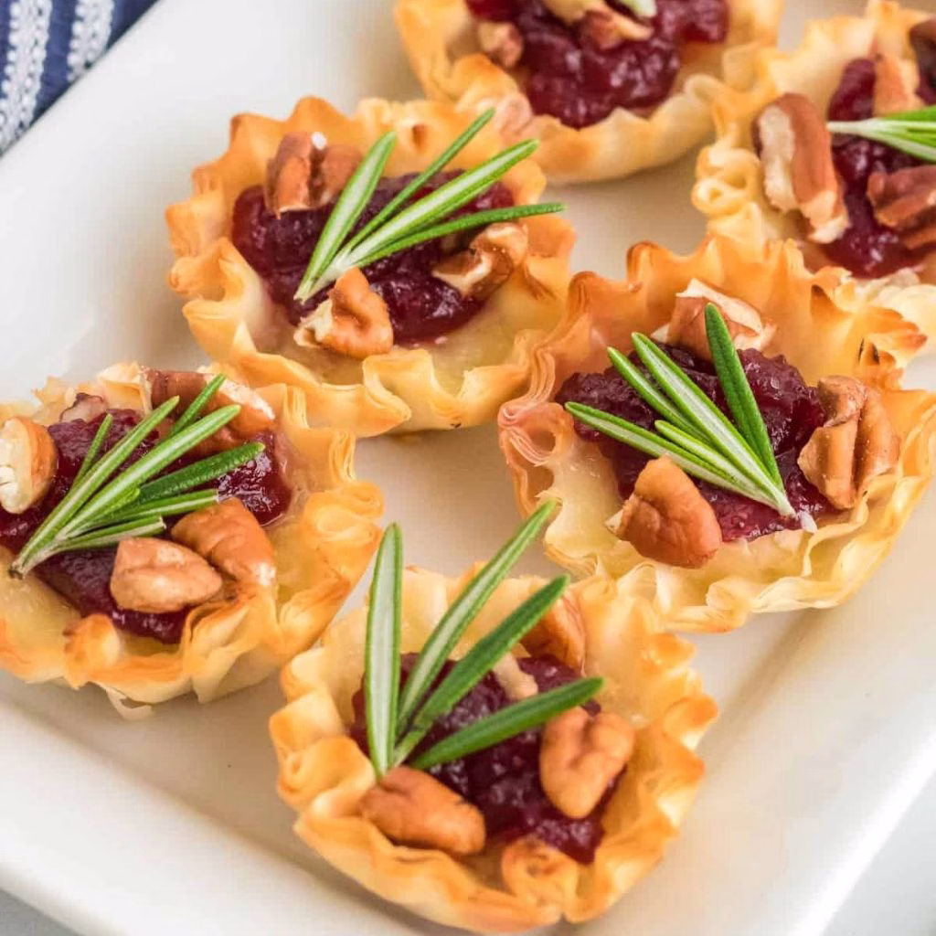 Brie, Cranberry and Rosemary Phyllo Cups