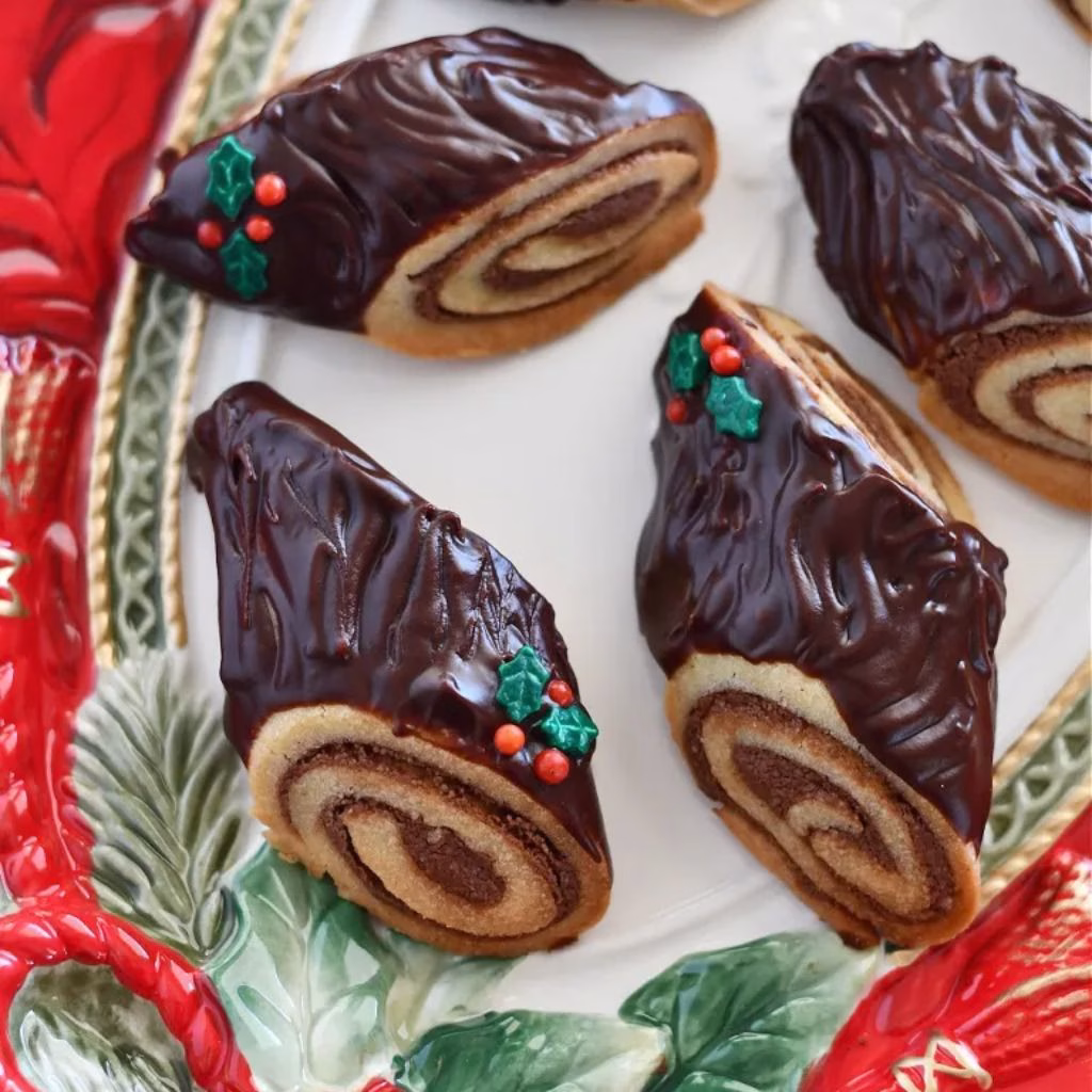 Hazelnut Chocolate Bûche de Noël Cookies