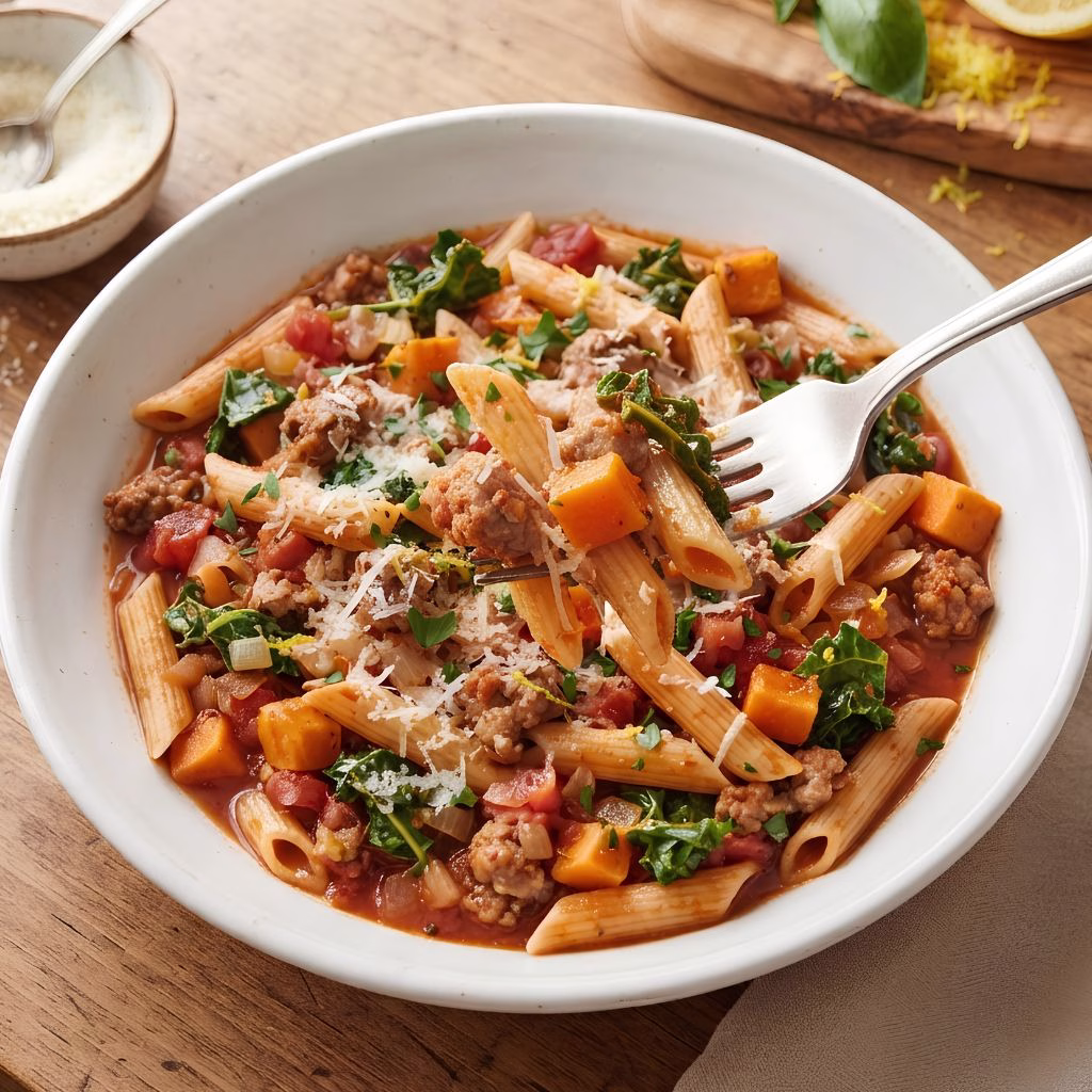 One Pot Sweet Potato Sausage Pasta Recipe