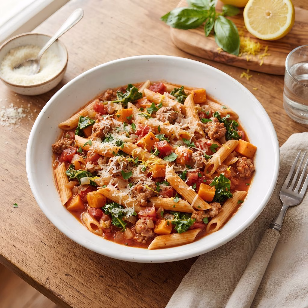 One Pot Sweet Potato Sausage Pasta Recipe