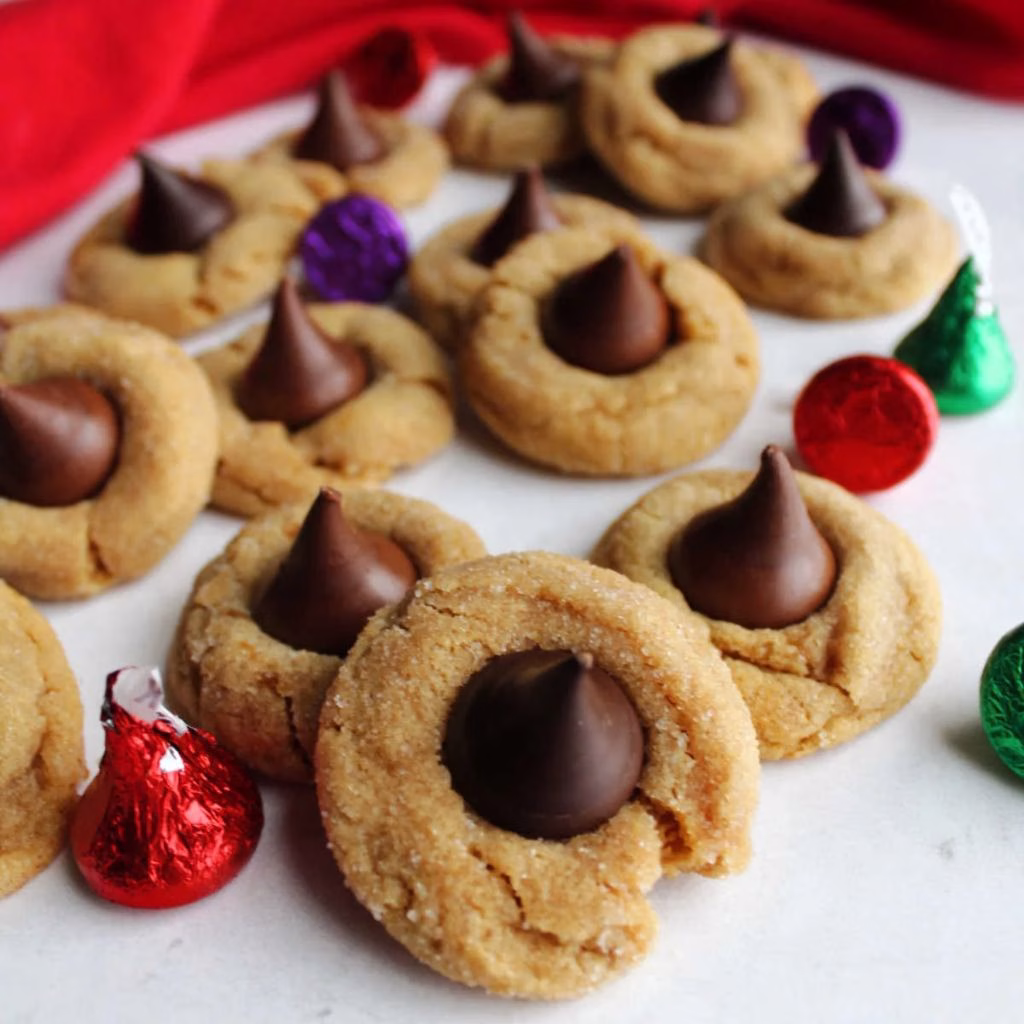 Chewy Peanut Butter Blossoms with Hugs or Candy Kisses