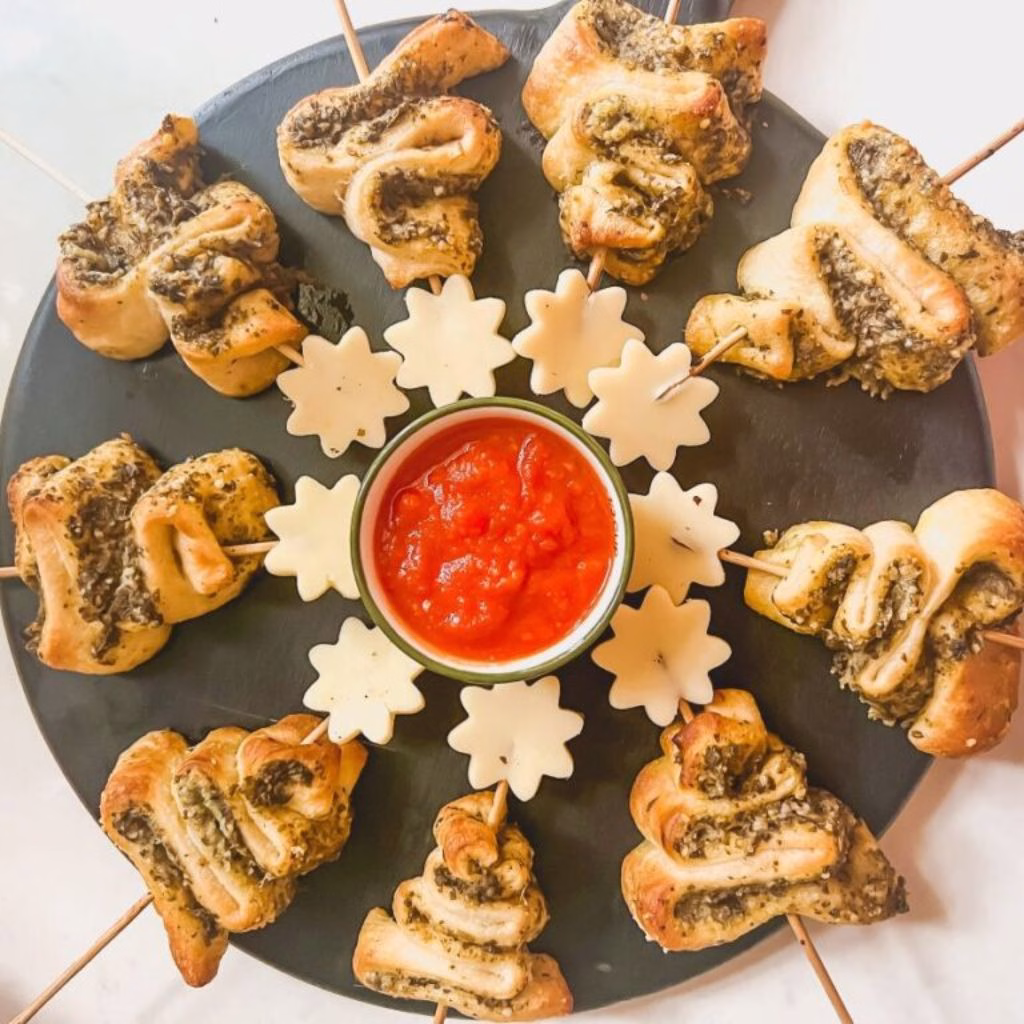 Pesto and Cheese Candy Cane Puff Pastry Appetizer