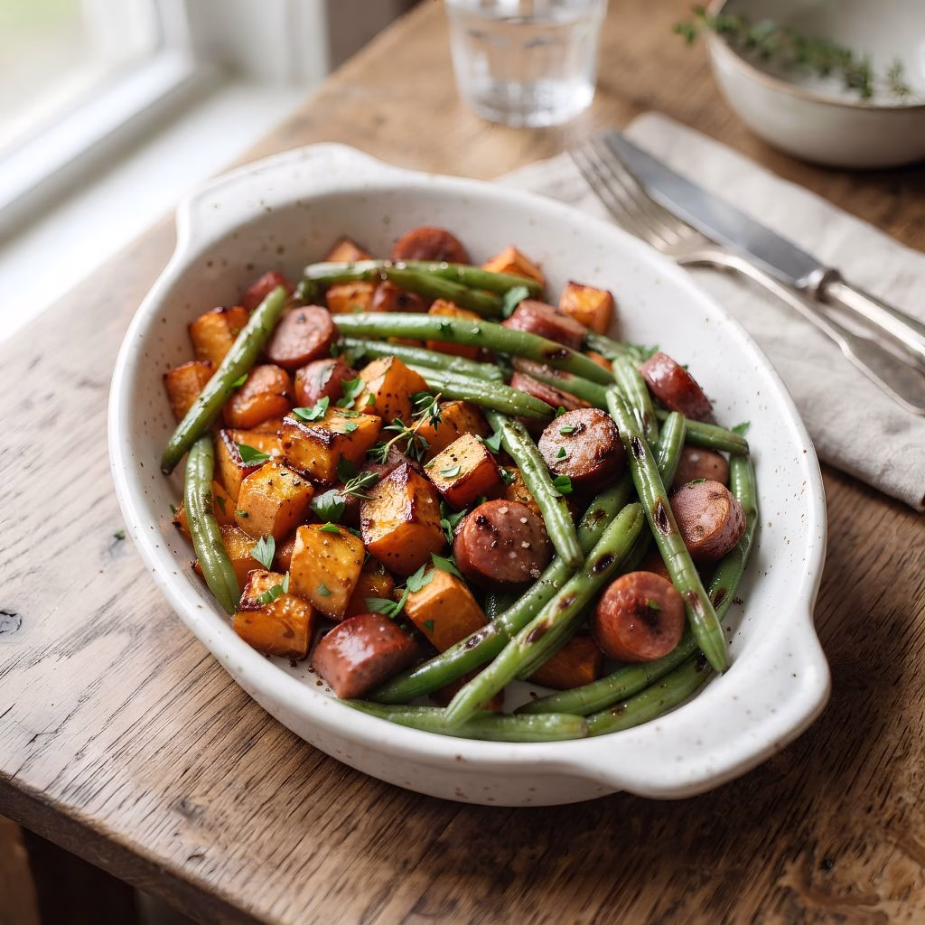 Sheet Pan Kielbasa with Sweet Potatoes Recipe
