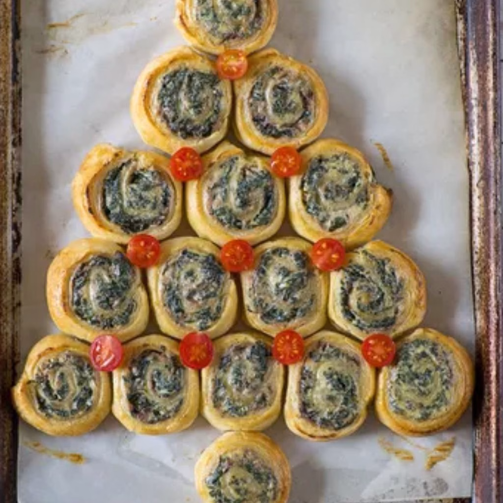 Spinach and Ricotta Puff Pastry Pinwheel Christmas Tree
