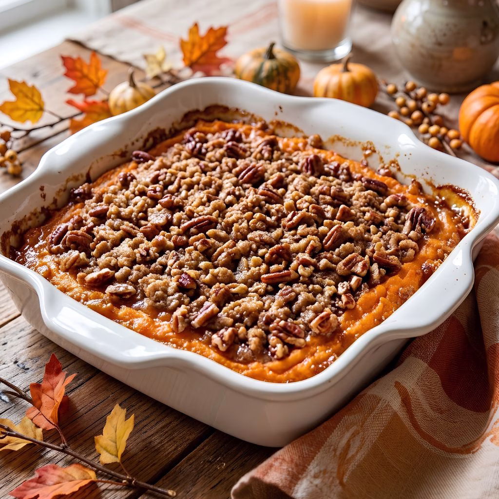 Sweet Potato Casserole with Buttery Pecan Topping Recipe