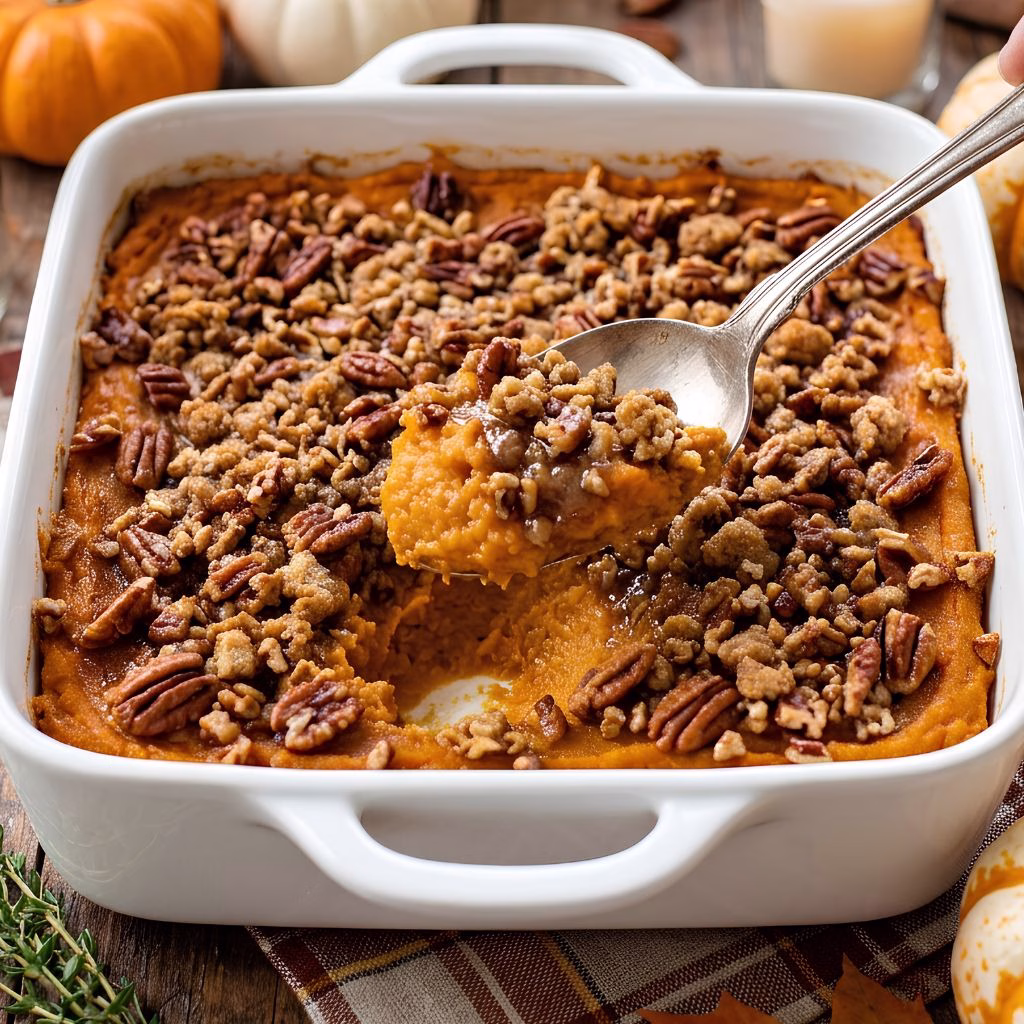 Sweet Potato Casserole with Buttery Pecan Topping Recipe